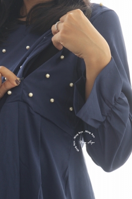 Mutiara Gamis Ibu Hamil Menyusui Muslim Manik Dada - GMS 262 Biru